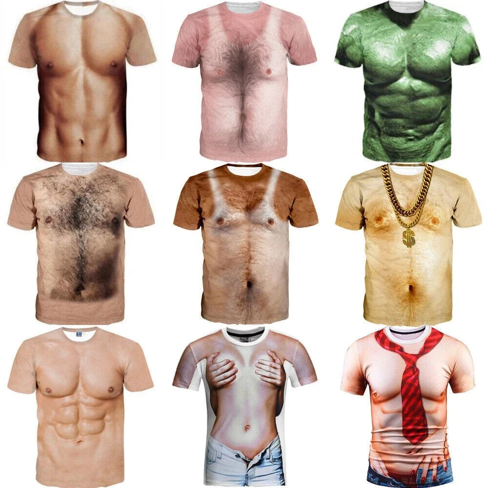 3D T-Shirt Funny Hairy Chest Muscle Print Men Women Short Sleeve Tops Tee S-6Xl