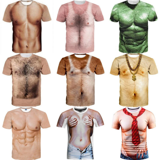 3D T-Shirt Funny Hairy Chest Muscle Print Men Women Short Sleeve Tops Tee S-6Xl