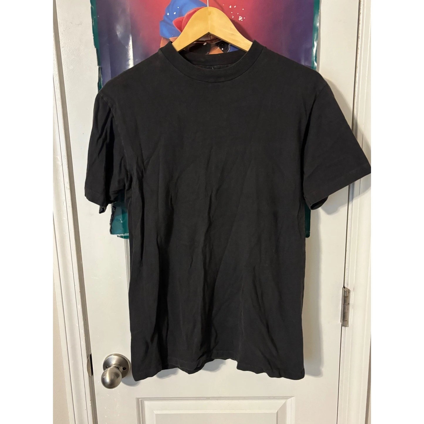 Mens Black Crew Neck Short Sleeve T-Shirt Basic Cotton Minimalist Tee 90s