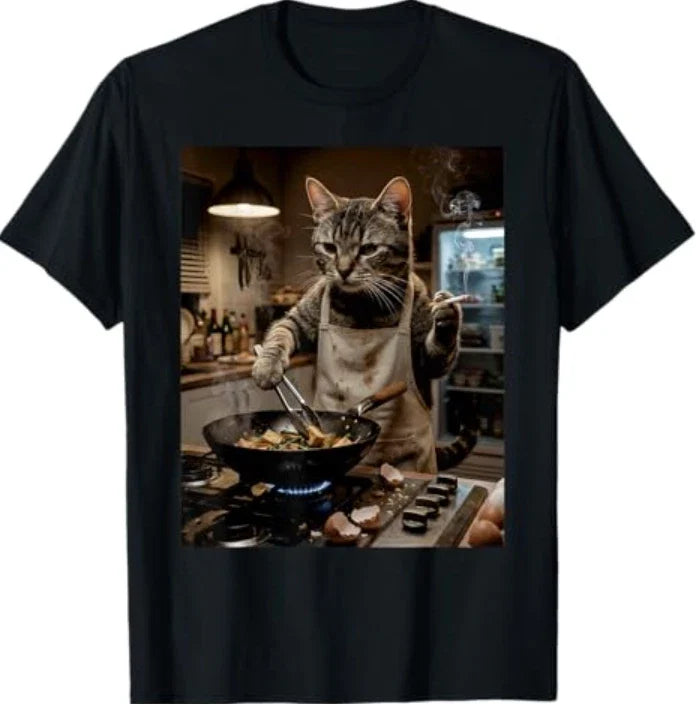 Funny Cat Cooking Meme Vintage Cat Smoking 90s T-Shirt