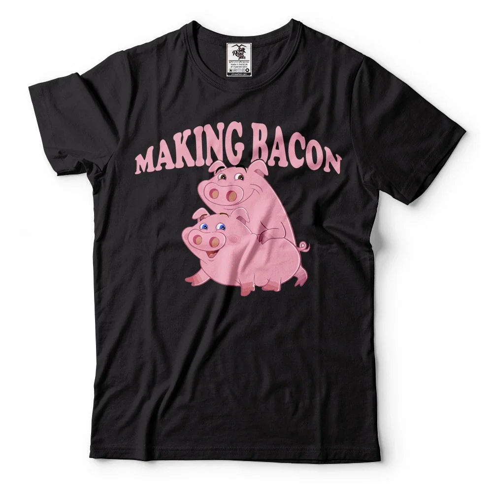Making Bacon Pig Funny T-shirts Cool Bacon T-shirts Funny Tees