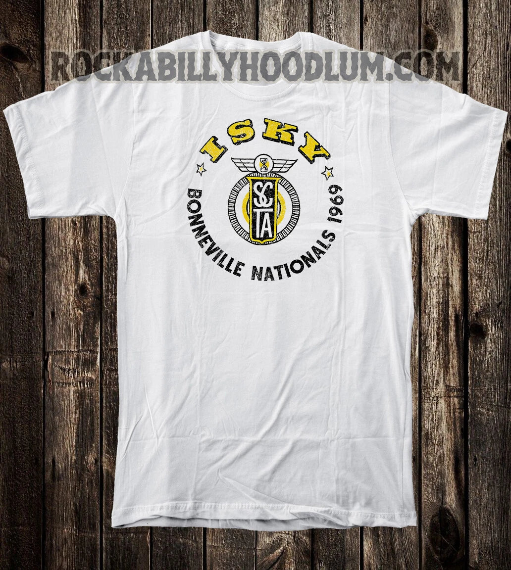 Retro Hot Rod Tee T Shirt Drag Race Racing Isky Cams Bonneville 1969 SCTA