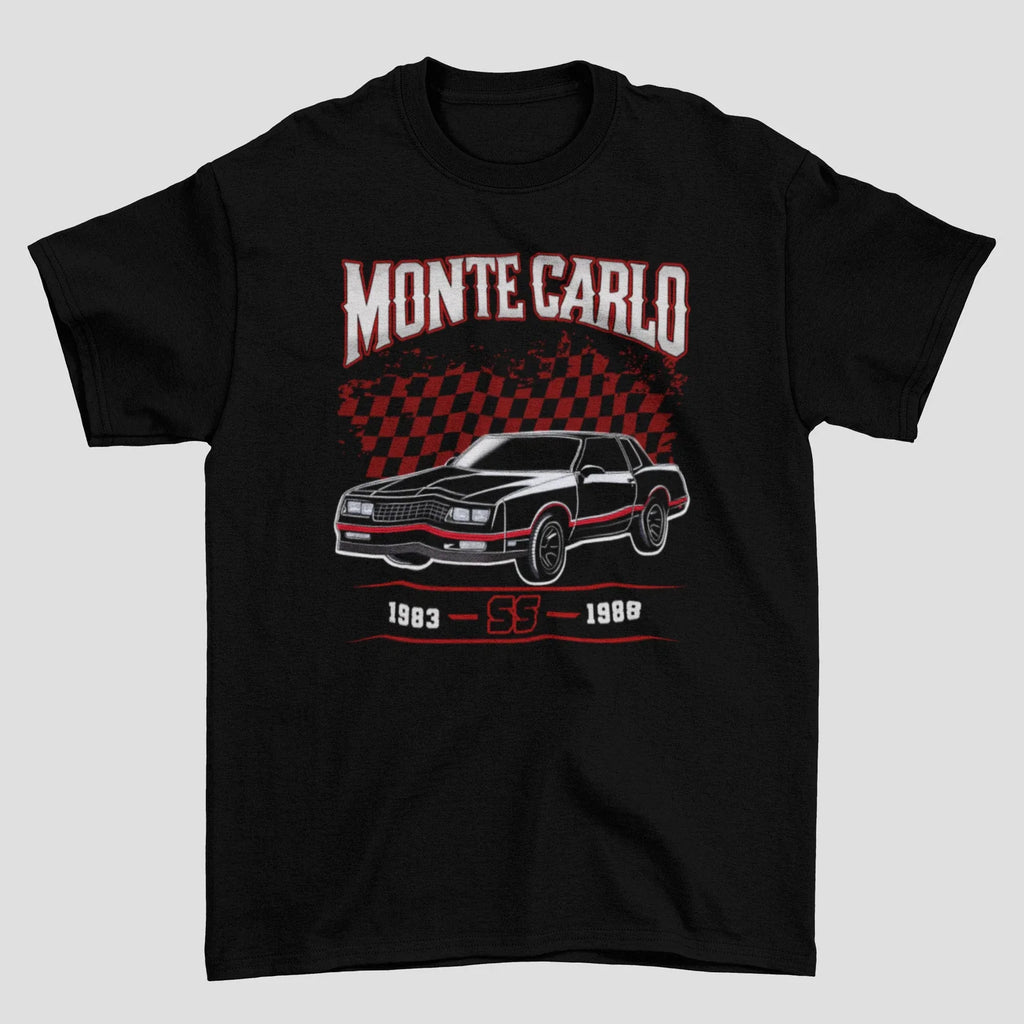 1983-1988 Monte Carlo SS T-Shirt Red & Black Race Checkered Flag Design Unisex
