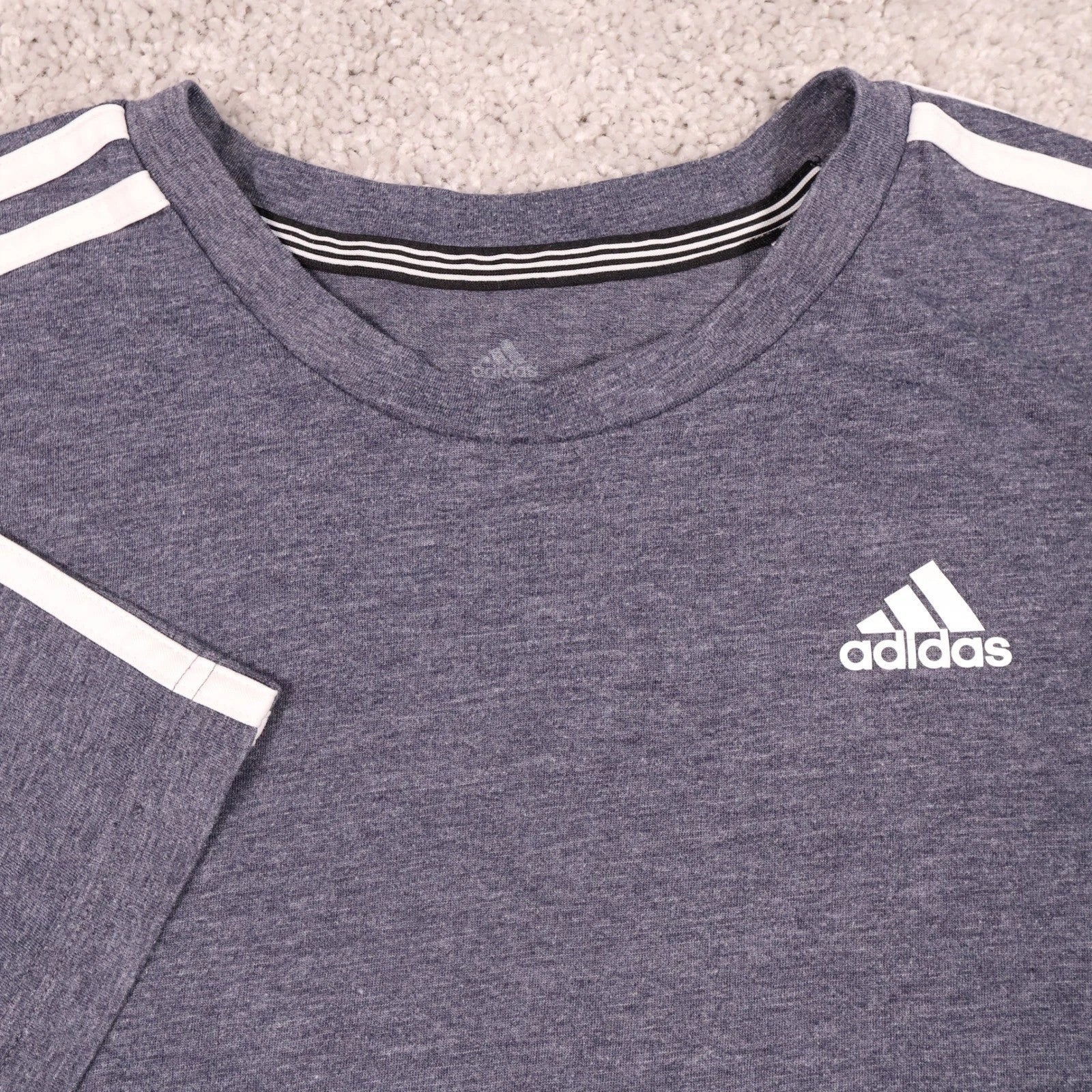 Adidas T-Shirt 3-Stripe Crew Neck Short Sleeve Heathered Tee Large Slim Fit