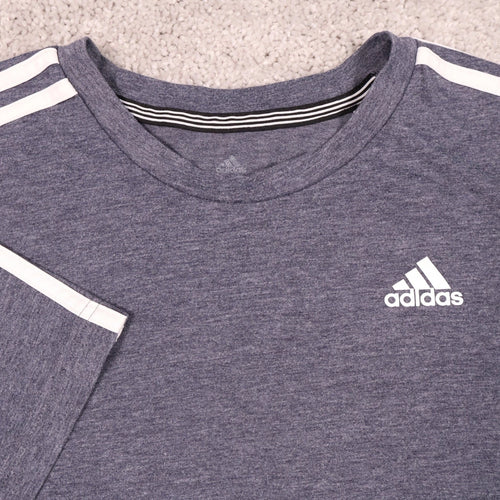 Adidas T-Shirt 3-Stripe Crew Neck Short Sleeve Heathered Tee Large Slim Fit