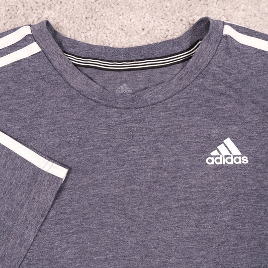 Adidas T-Shirt 3-Stripe Crew Neck Short Sleeve Heathered Tee Large Slim Fit