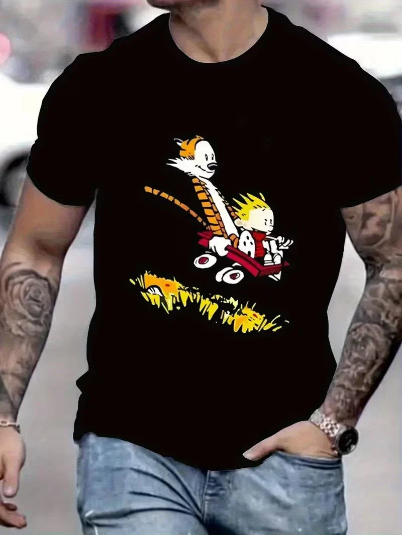Men's Vintage Calvin & Hobbes Graphic T-Shirt - Calvin Driving redConvertibleCar