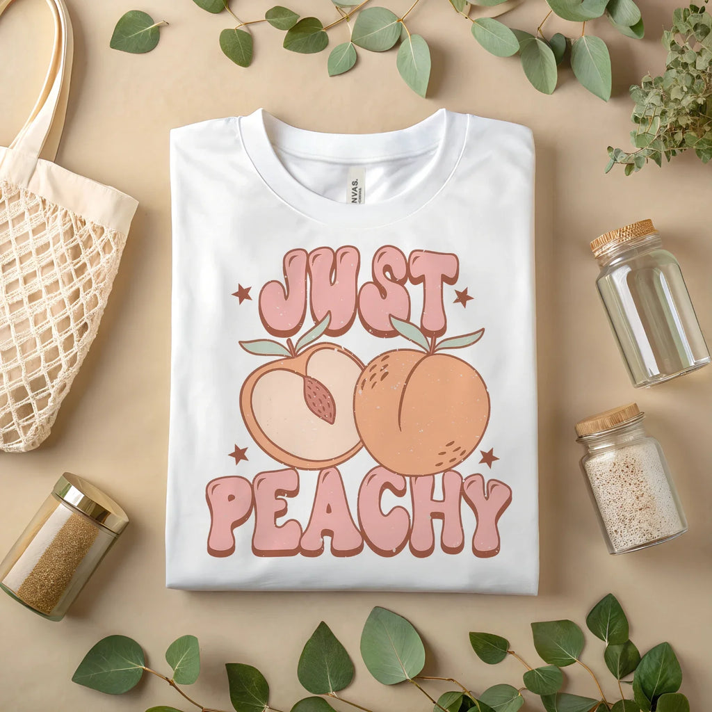 Just Peachy Shirt – Cute Retro Peach Graphic Tee for Women & Summer Outfit A452