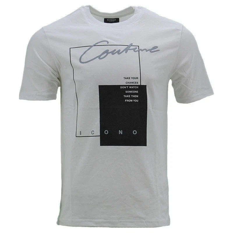 Mens Printed T Shirts ICONO Regular Fit Crew Neck Summer Cotton Tee S M L XL 2XL