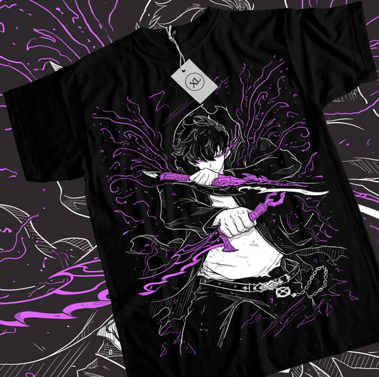 Solo Leveling T-Shirt Sung Jinwoo New Anime Manga Black Shirt Tee All Size