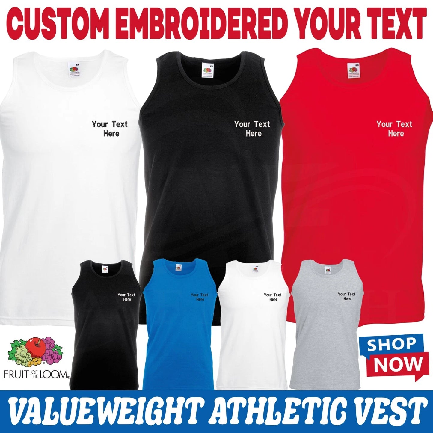 Personalised Embroidered Valueweight Athletic Vest Gym Sports Yoga Jogging SS100