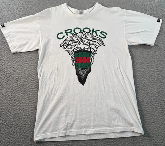 Crooks & Castles Shirt Men Medium White Medusa Big Face Graphic Tee Streetwear