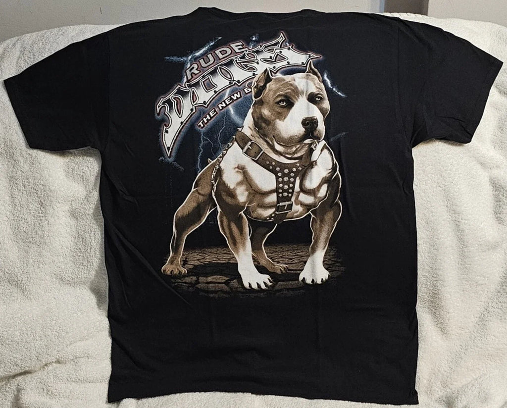 PITBULL TERRIER SPIKED COLLAR RUDE DOGS THE NEW BREED LIGHTNING T-SHIRT