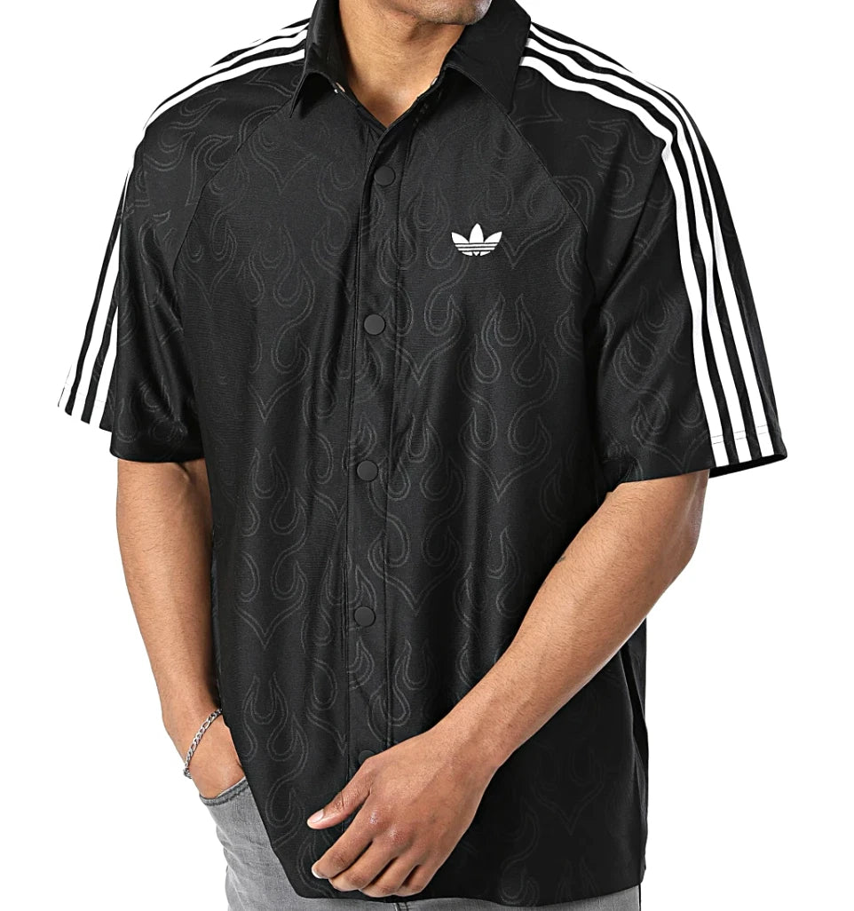 NEW MENS ADIDAS ORIGINALS TREFOIL FLAME BUTTON JACQUARD SHIRT ~SIZE 2XL  #KA9356