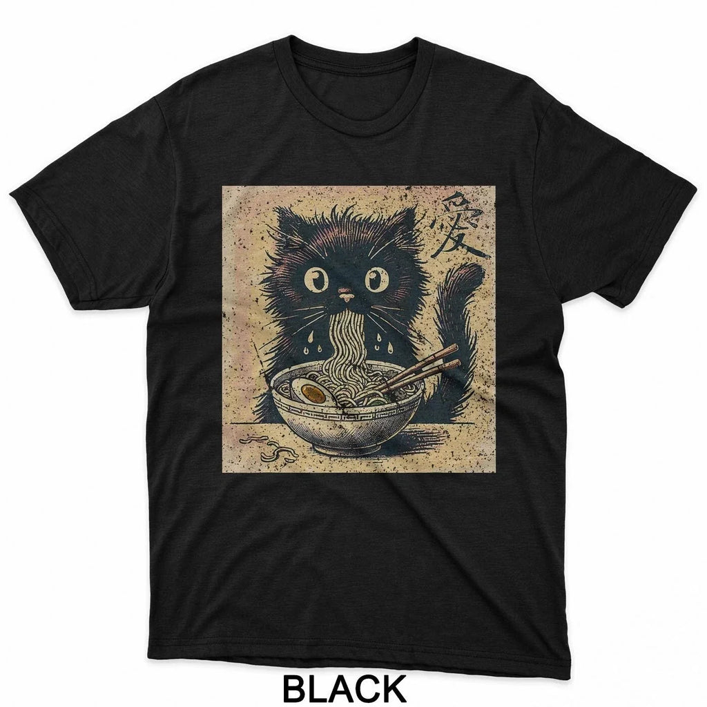 Black Cat Yellow Eyes Earring Ramen Japanese Anime Kawaii 80 T-Shirt