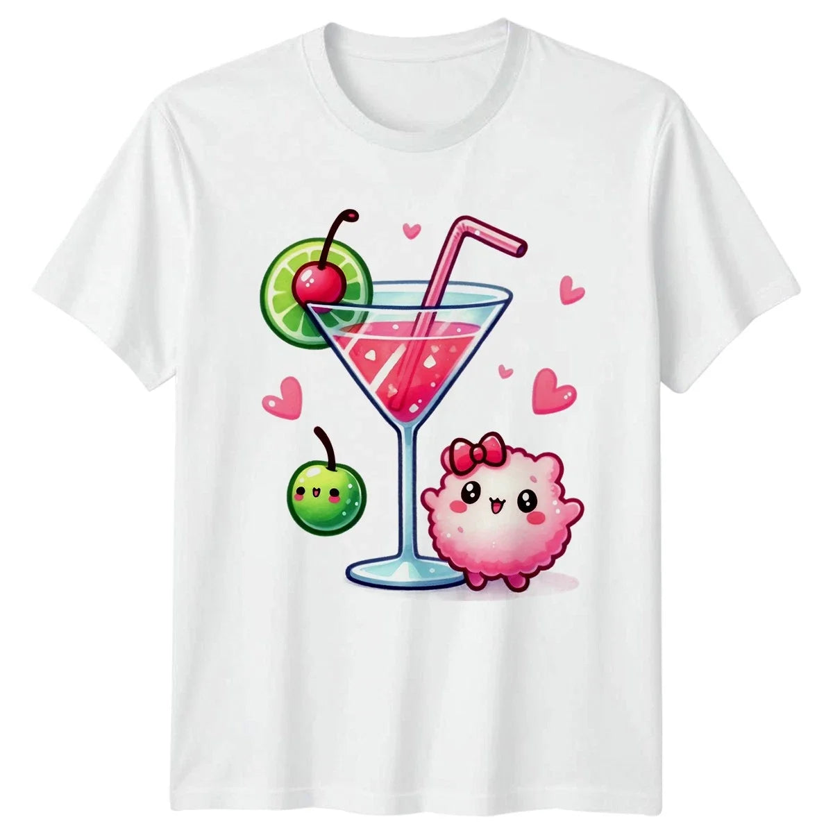 Sweet Kawaii Pink Cocktail Fluffy Womens T-Shirt Kawaii Drinks Party Birthday