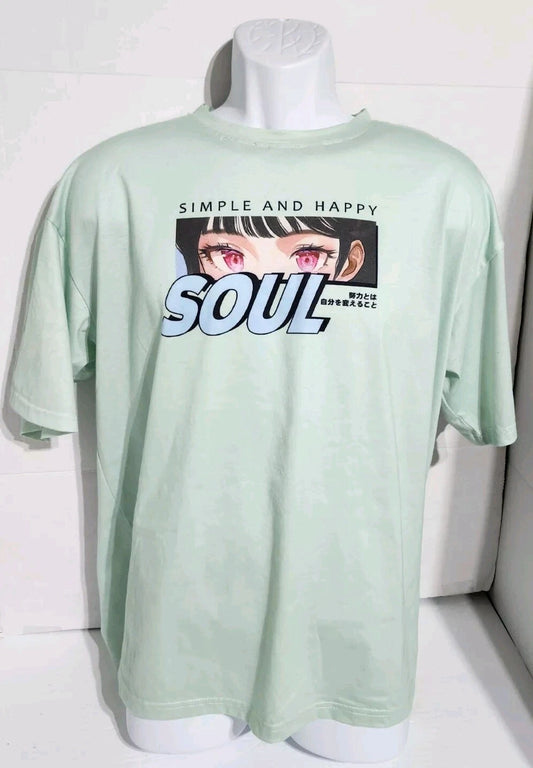 Shein Men's Simple And Happy Soul Progress Anime Short Sleeve Size Large
