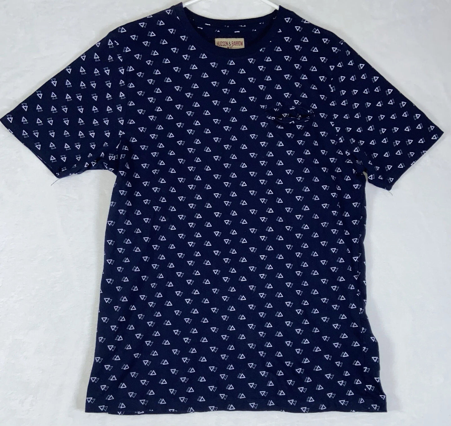 Hudson & Barrow Shirt Mens Large Blue Geometric Allover Print Preppy School EUC