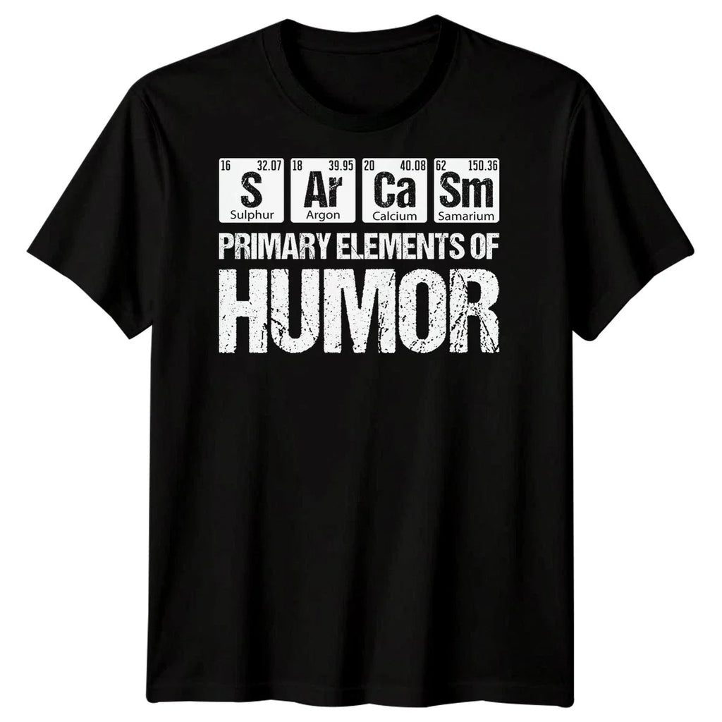 Science Chemistry Humor Periodic Table Mens T-Shirt Primary Elements Of Humor