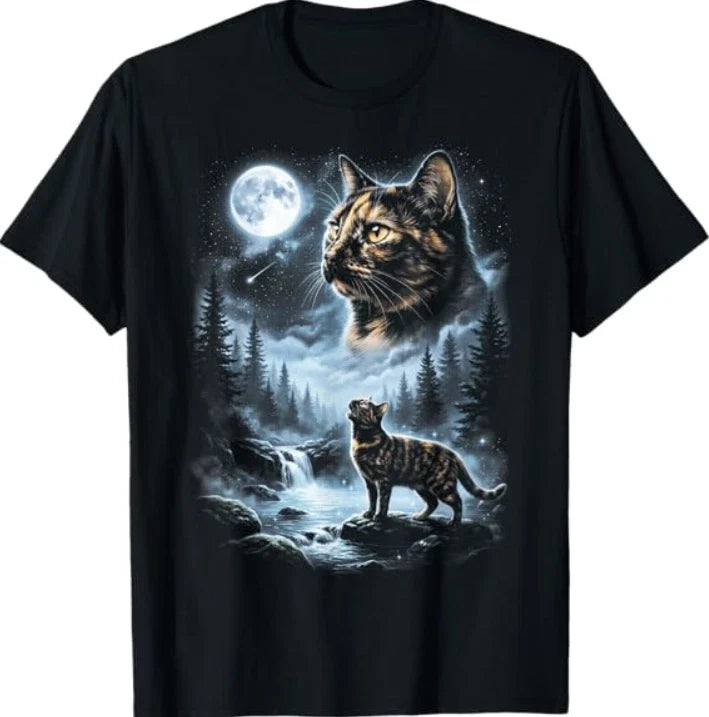Tortoiseshell Cat Howling at Moon 90's Retro T-Shirt