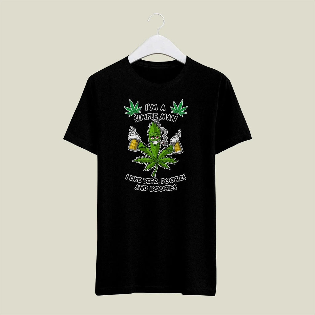 Black  X-LARGE  Mens Gildan T Shirt Simple Man Beer Doobies Boobies 420 Weed