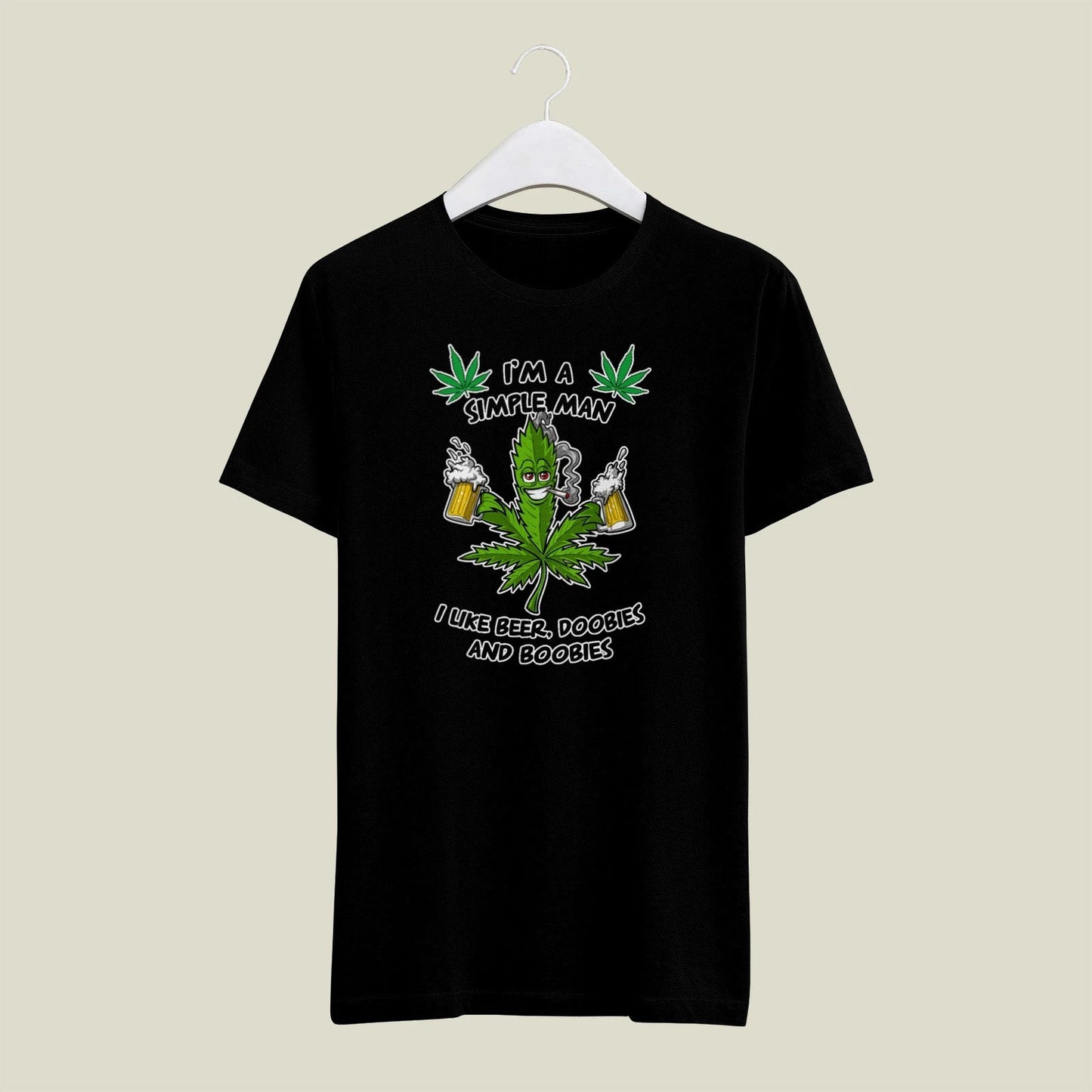 Black  X-LARGE  Mens Gildan T Shirt Simple Man Beer Doobies Boobies 420 Weed