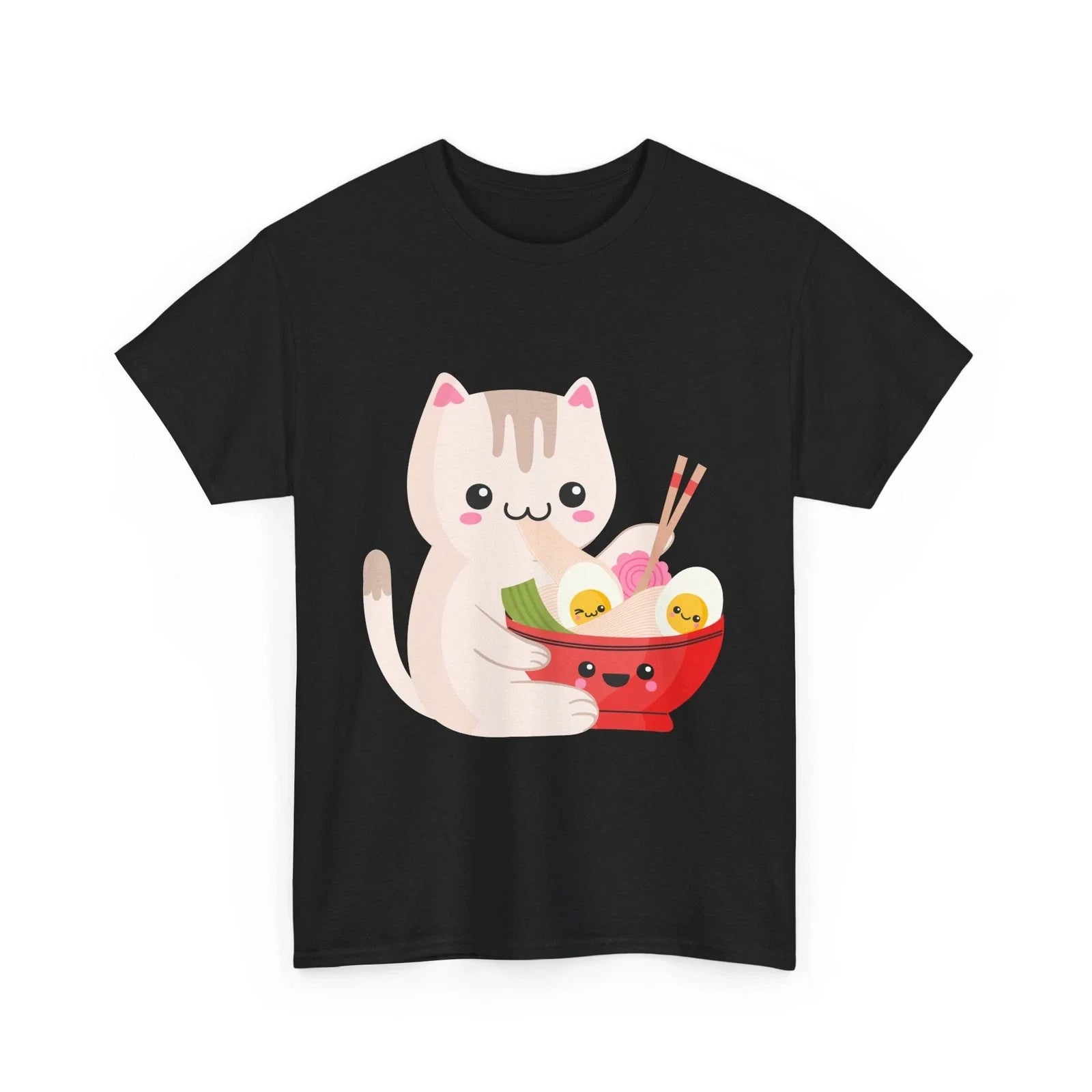 Kawaii Cat Eating Ramen Shirt, Japanese Food Lovers Kawaii Kitten Lovers Shirt
