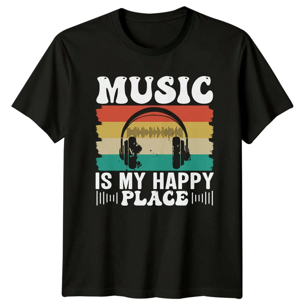 Music Is My Happy Place Retro Headphones Music Lover T-Shirt