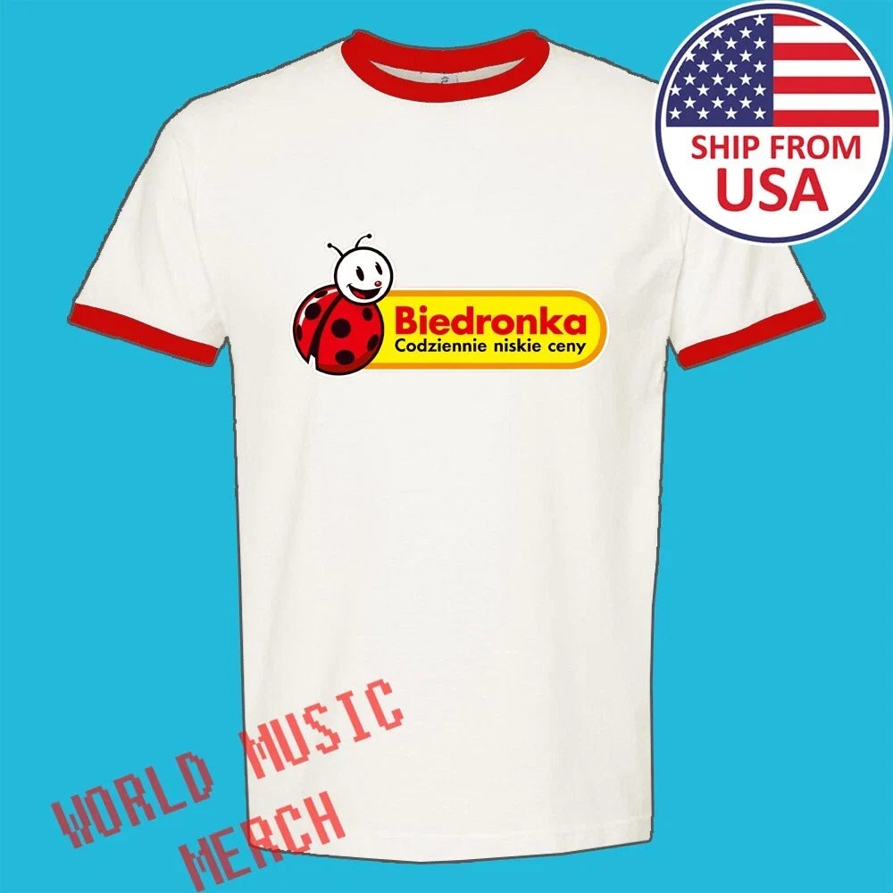 Biedronka Supermarket Men's Ringer Red Size S to 3XL