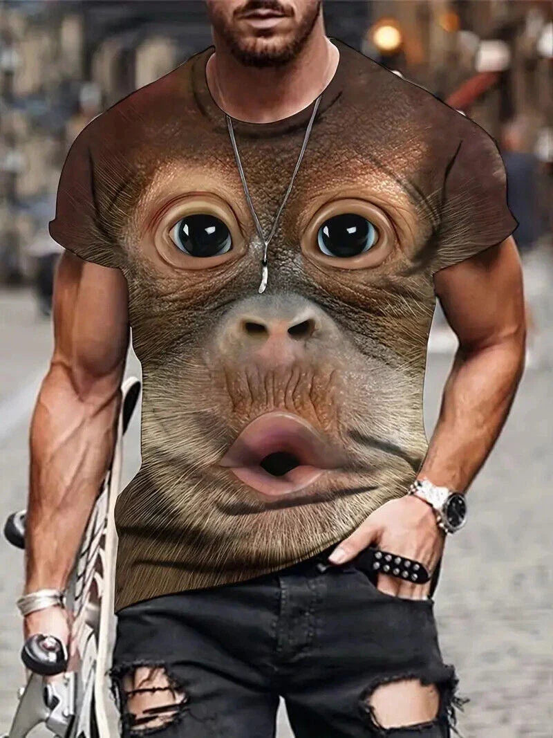 T Shirts Chimpanzee Graphic Funny Novelty Brown Yellow Casual Short Sleeve Silky