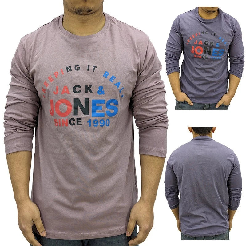 Jack & Jones Mens Long Sleeve T Shirts Slim Fit Casual Cotton Tee Crew Neck Top