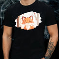 Mens Kawaii Fox Print Cotton T-Shirt Size S to 5XL