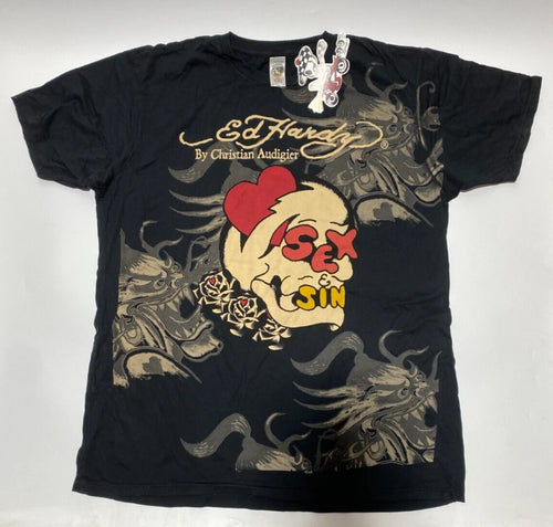 Authentic New Vintage Men's Ed Hardy T-shirt Sex/Sin Black Size: S or 2XL