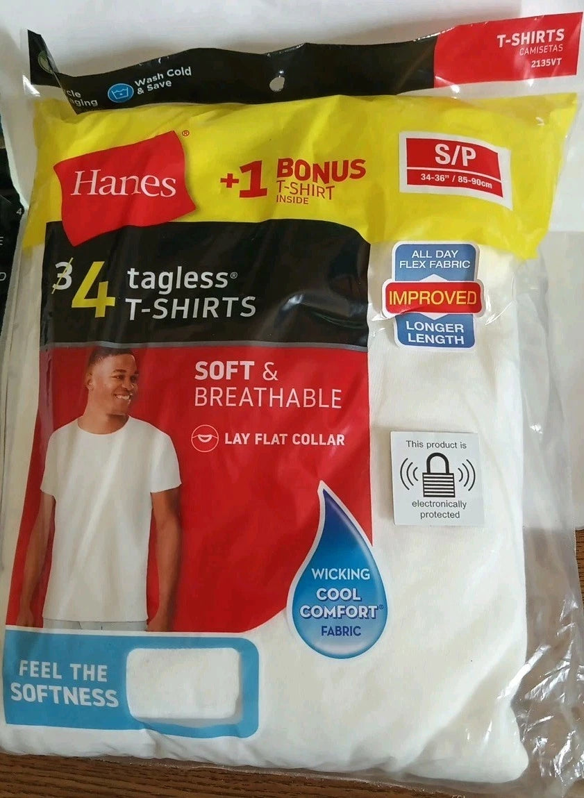 Hanes Men's Tagless Comfortsoft crewneck T-Shirt-White, SIZE S/P 34"-36 , 4-Pack