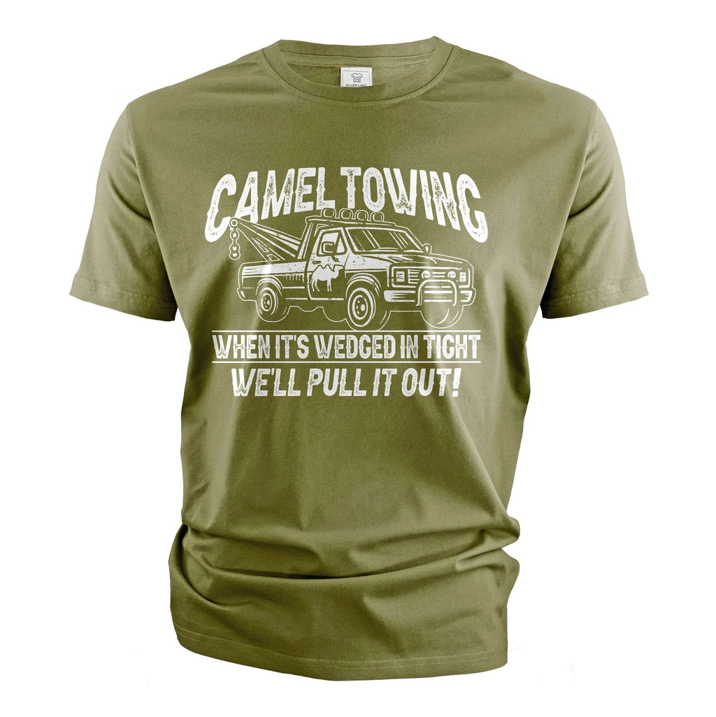 Men's Funny Camel towing T-shirt double meaning humor humorous tee joke shirt