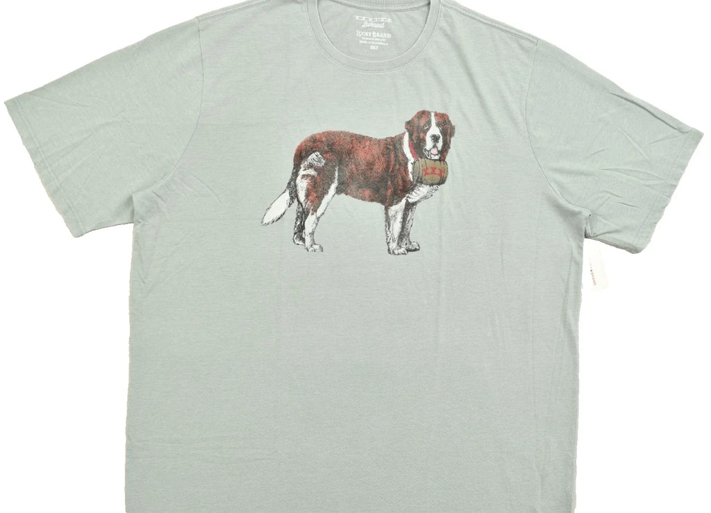 Lucky Brand Men's St. Bernard Dog Tee Short Sleeve Gray Crew Neck Size 3XLT NEW