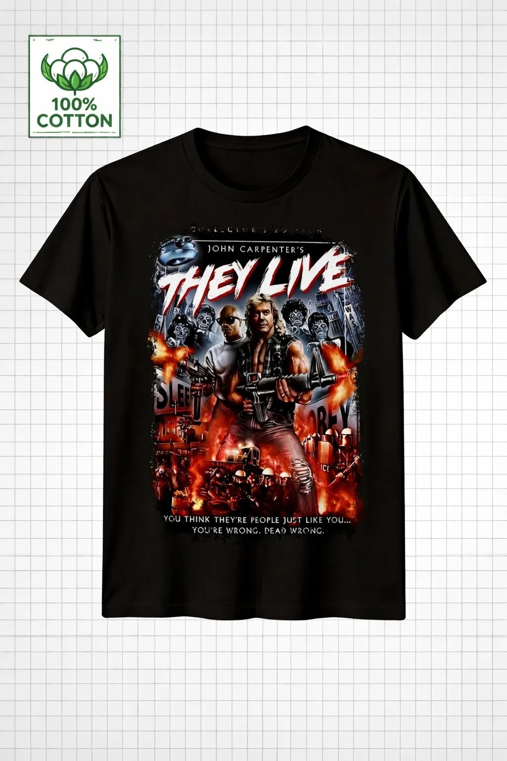 M They Live Movie T-Shirt || John Carpenter Cult Sci-Fi Horror Graphic Black Tee