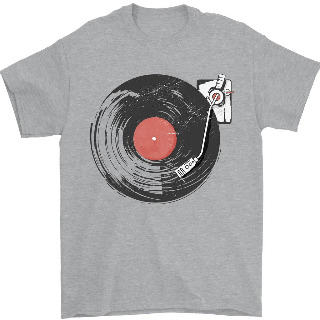 Distressed Vinyl Turntable DJ DJing Mens T-Shirt 100% Cotton