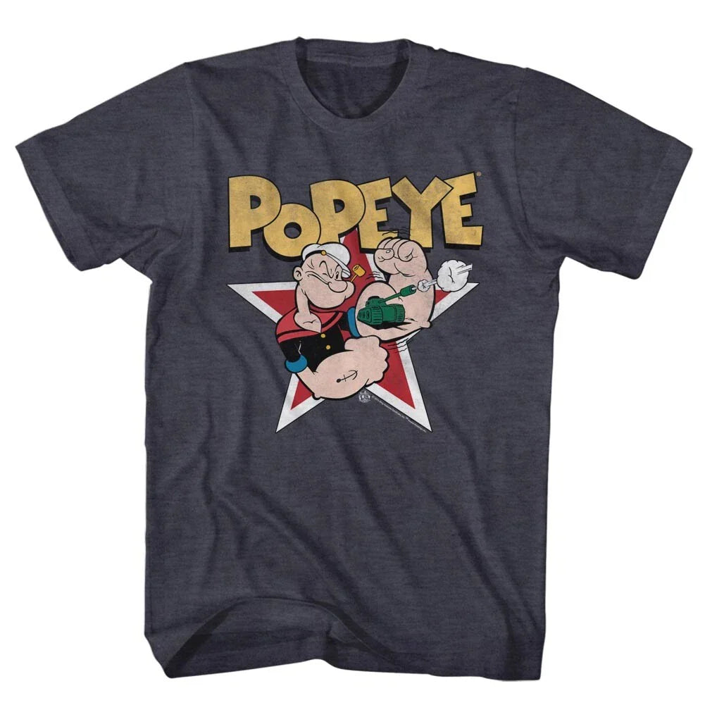 Popeye The Sailor Man Classic Cartoon Star & Tank & Anchor Tatoos Men's T Shirt