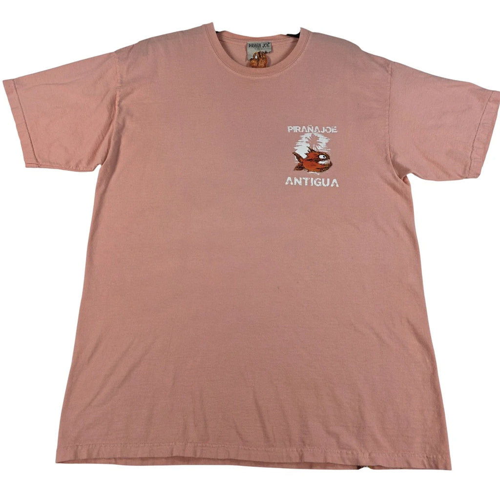 Pirana Joe Shirt Mens Large Pink Antigua Graphic Fish Tee Unique Logo Cotton