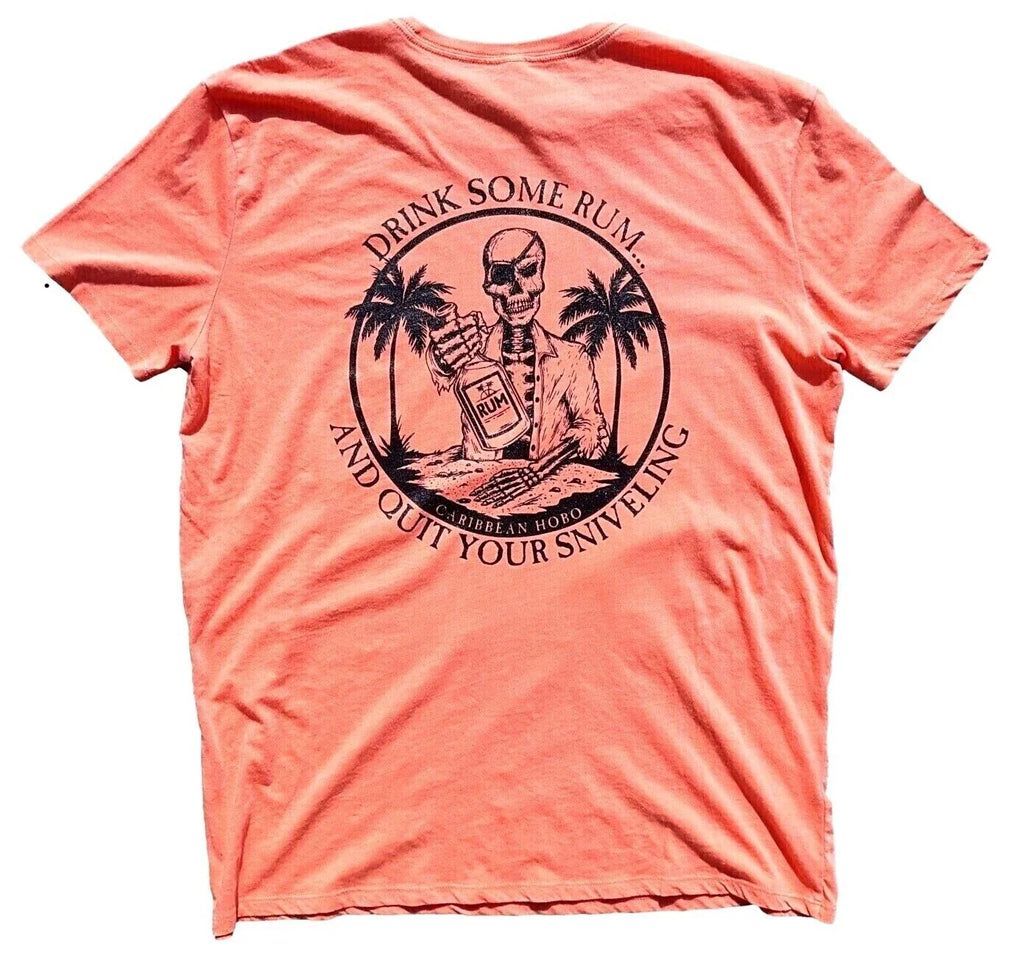 Caribbean Hobo Drink rum sniveling T-shirt key west island Florida pirate orange