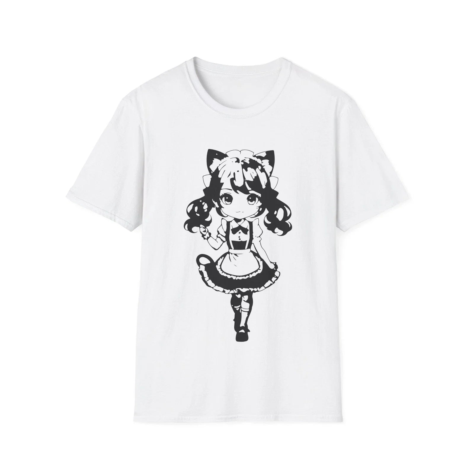 Kawaii Catgirl Maid Anime T-Shirt Chibi Maid Cute Graphic Soft Cotton Tee