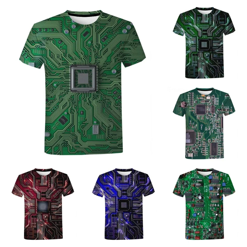 Circuit Board Graphic 3D Print Women Men Short Sleeve T-shirt Tops Casual Tee