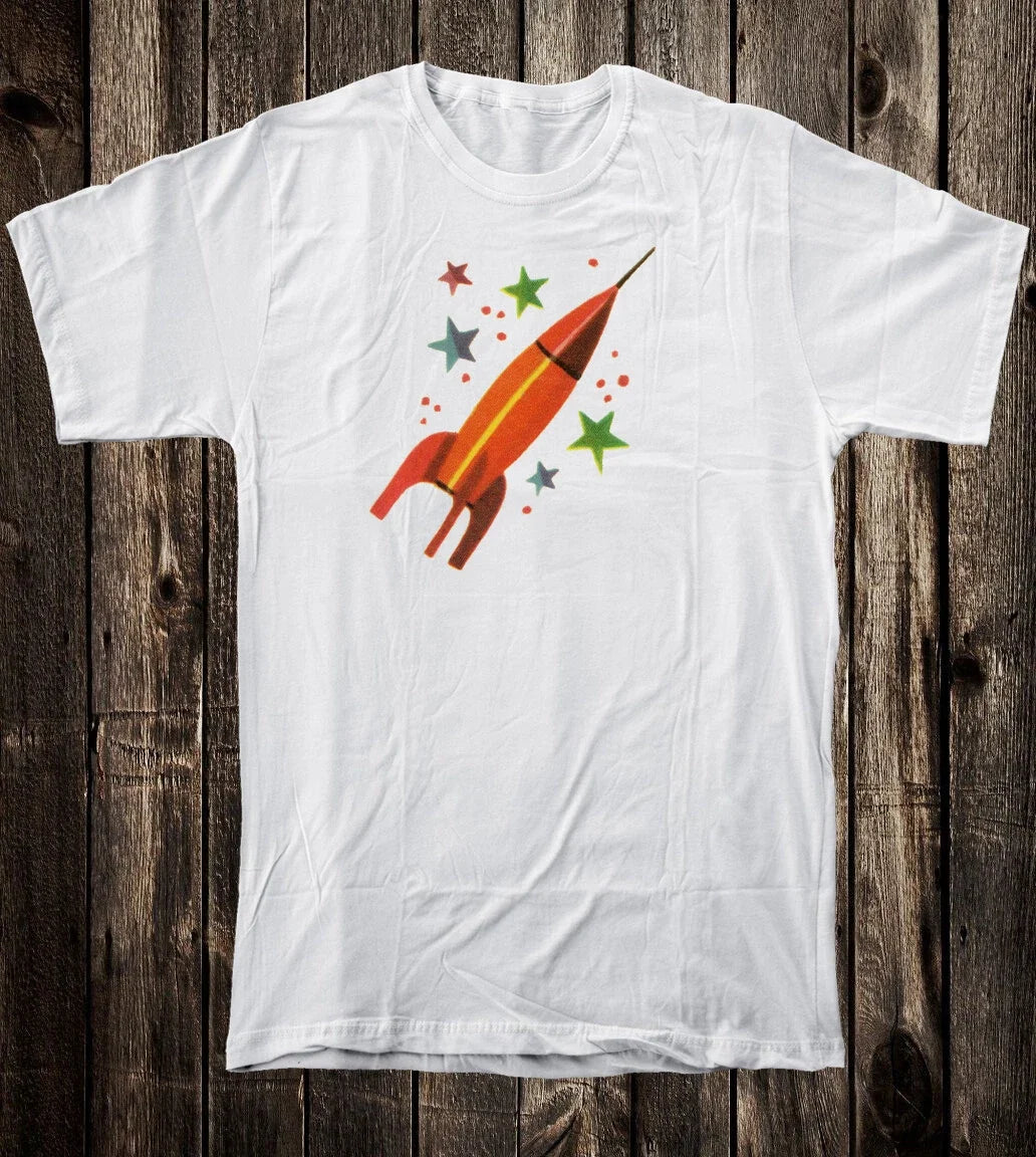 Retro Novelty Tee T Shirt Vintage Mid Century Art Atomic Rocket Ship #4