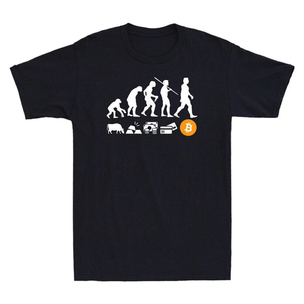 The Evolution of Money BTC   Funny Gift Novelty Men's T-Shirt Cotton Tee