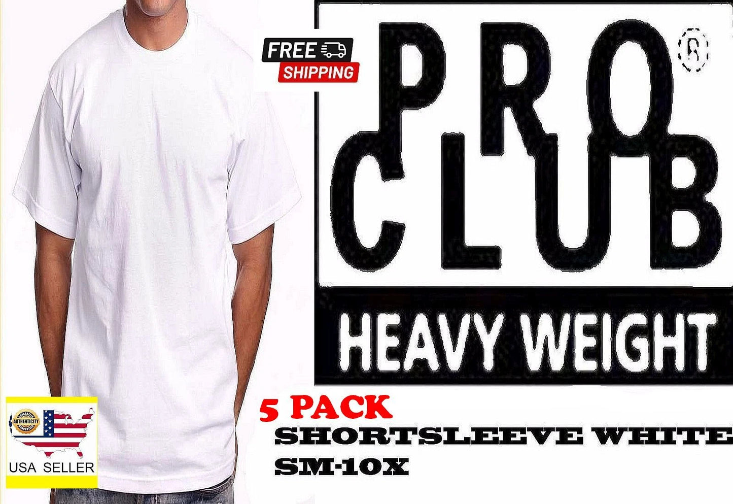 5 PACK Pro Club Heavyweight T-Shirt White Short Sleeve Premium Cotton Mens Tee