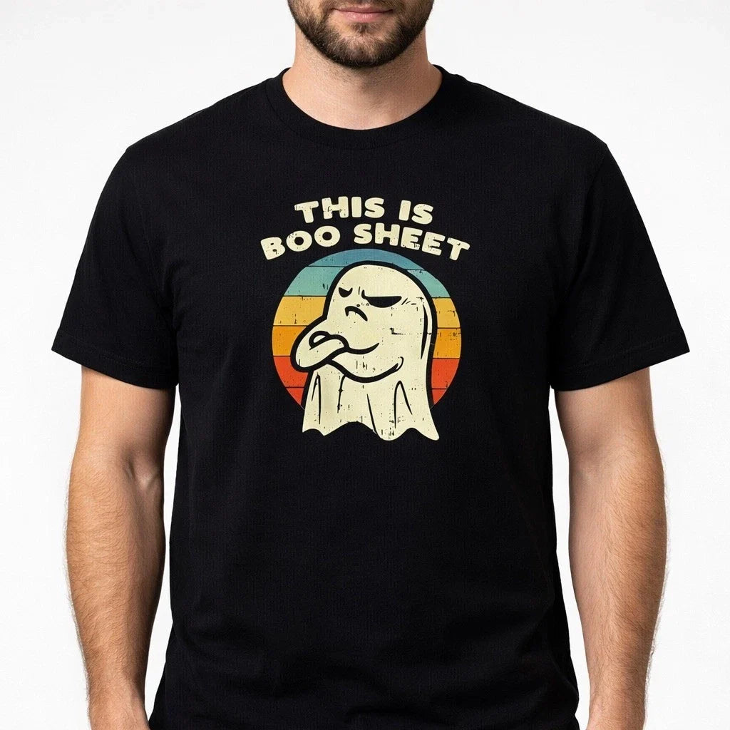 Gildan This Is Boo Sheet Heavy Cotton Black T Shirt Ghost Retro Size L
