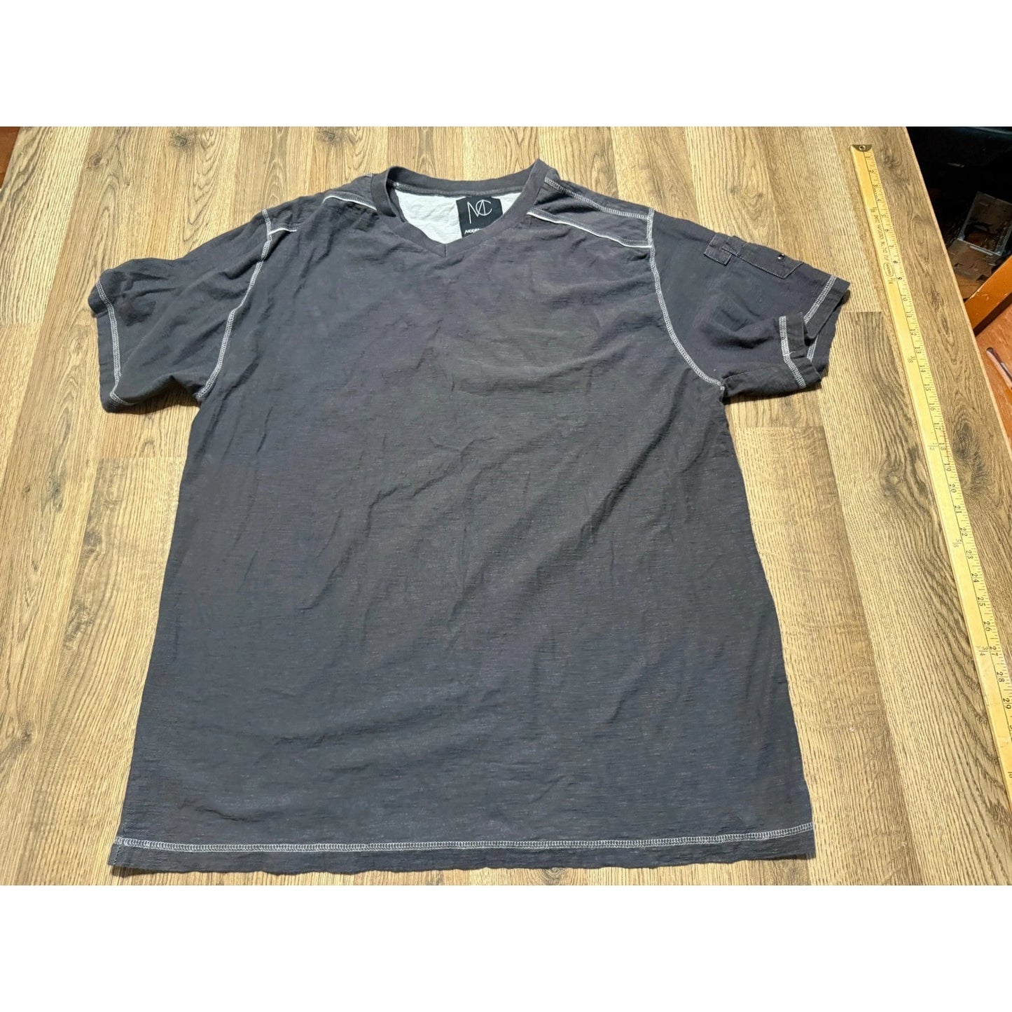 Modern Culture T Shirt Mens 4XL Gray Adult Contrast Stitch V Neck Short Sleeve