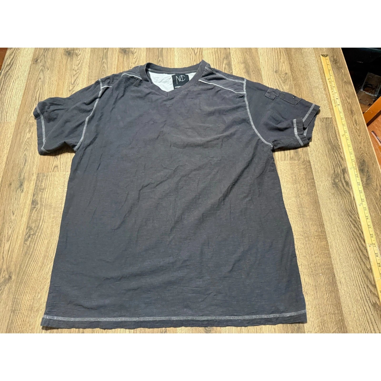 Modern Culture T Shirt Mens 4XL Gray Adult Contrast Stitch V Neck Short Sleeve