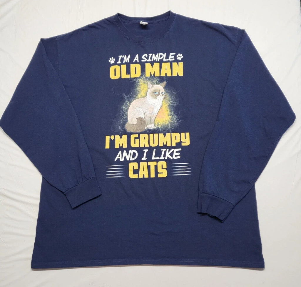 Grumpy Cat T Shirt 2XL Im A Simple Old Man Long Sleeve Grandpacore Cotton